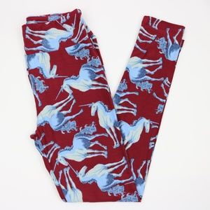 LulaRoe Unicorn Womens Red Leggings Size One Size